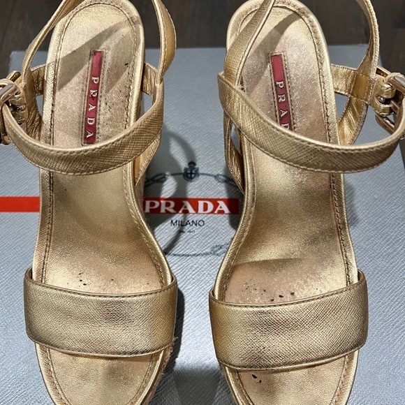 Prada Gold Ankle Strap Espadrille, size 36.5, Original box & shoe bag. - Picture 5 of 6